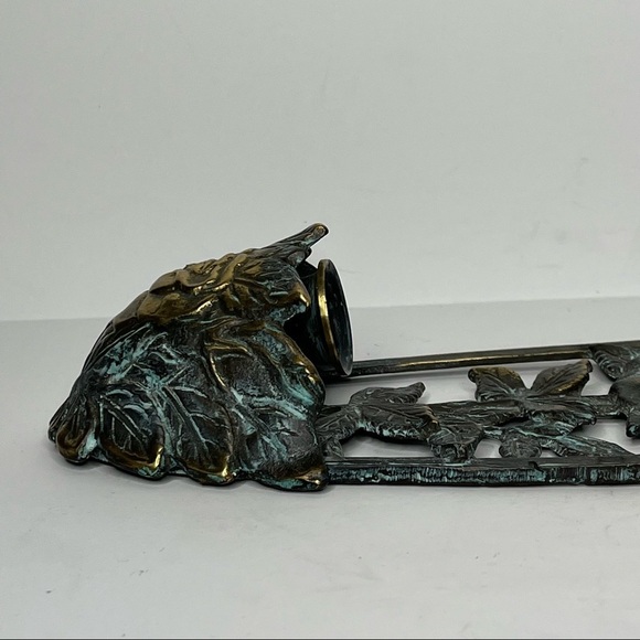 Antiqued Patina Brass 16.5” Tall Wall Sconce Candle Hanger‎ with Rose Embossed - Picture 5 of 11